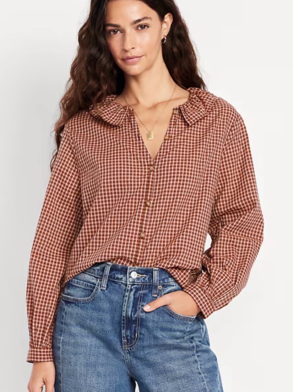 Old Navy Button-Down Plaid Ruffle Shirt